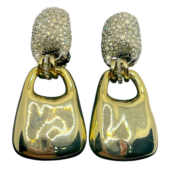 Alexis Bittar Elements Encrusted Crystal Gold Swing Clip On Earrings rhinestone